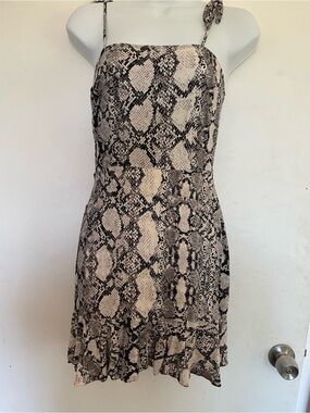 Express Snake Print Tie-Shoulder Mini Dress in Black and Cream